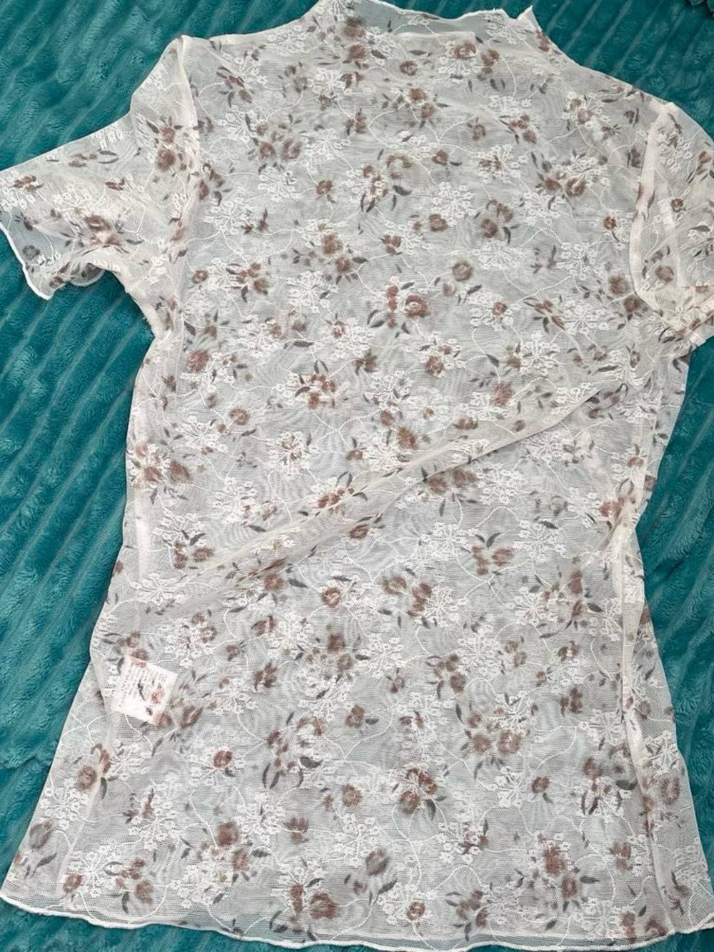 Women's Sheer Floral Lace Top in Cream and Brown